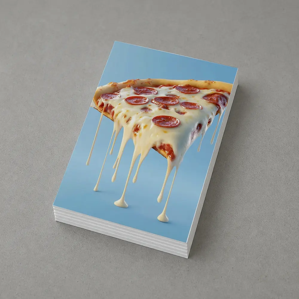 Cheesy Pepperoni Pizza Slice Blue Background – Postcards
