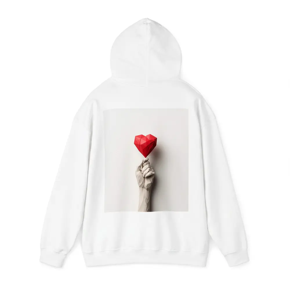 Low Poly Hand Holding Red Heart White – Hoodies