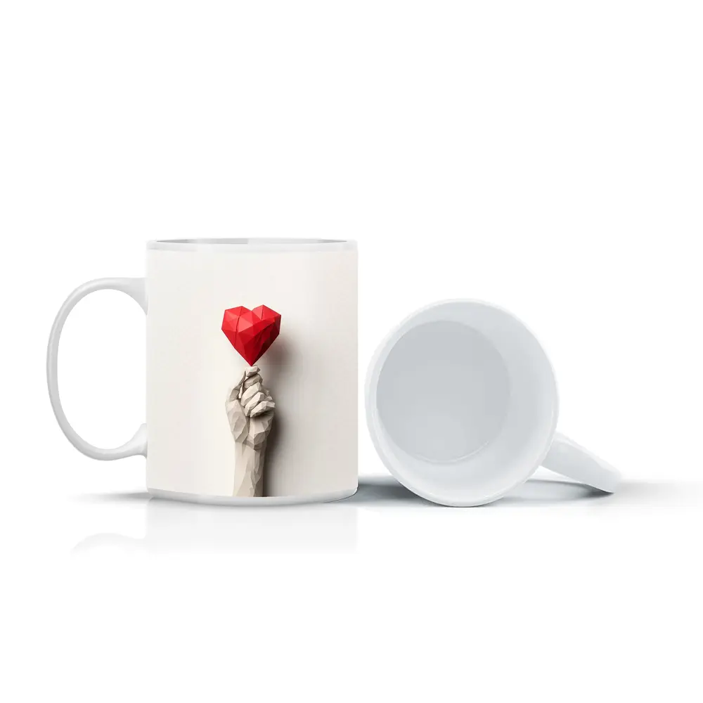 Low Poly Hand Holding Red Heart White – Mugs