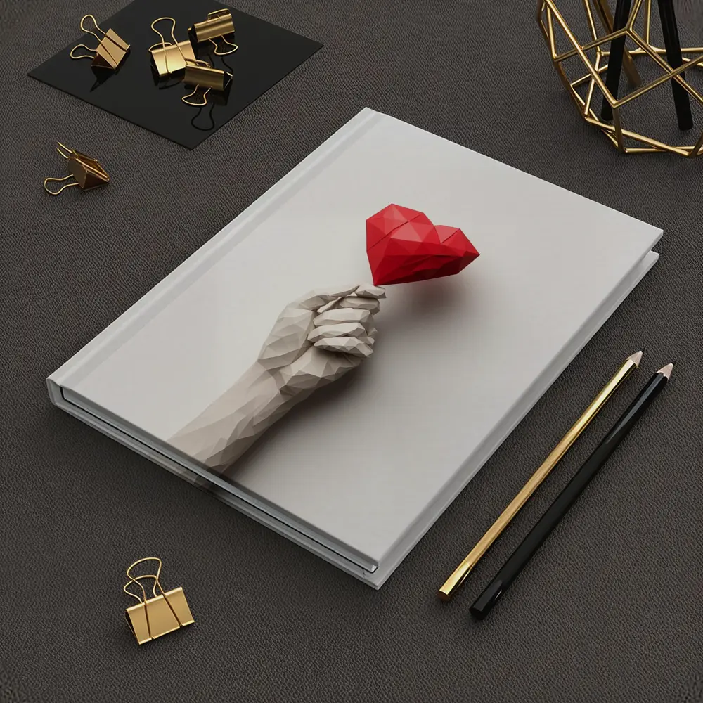 Low Poly Hand Holding Red Heart White – Notebooks