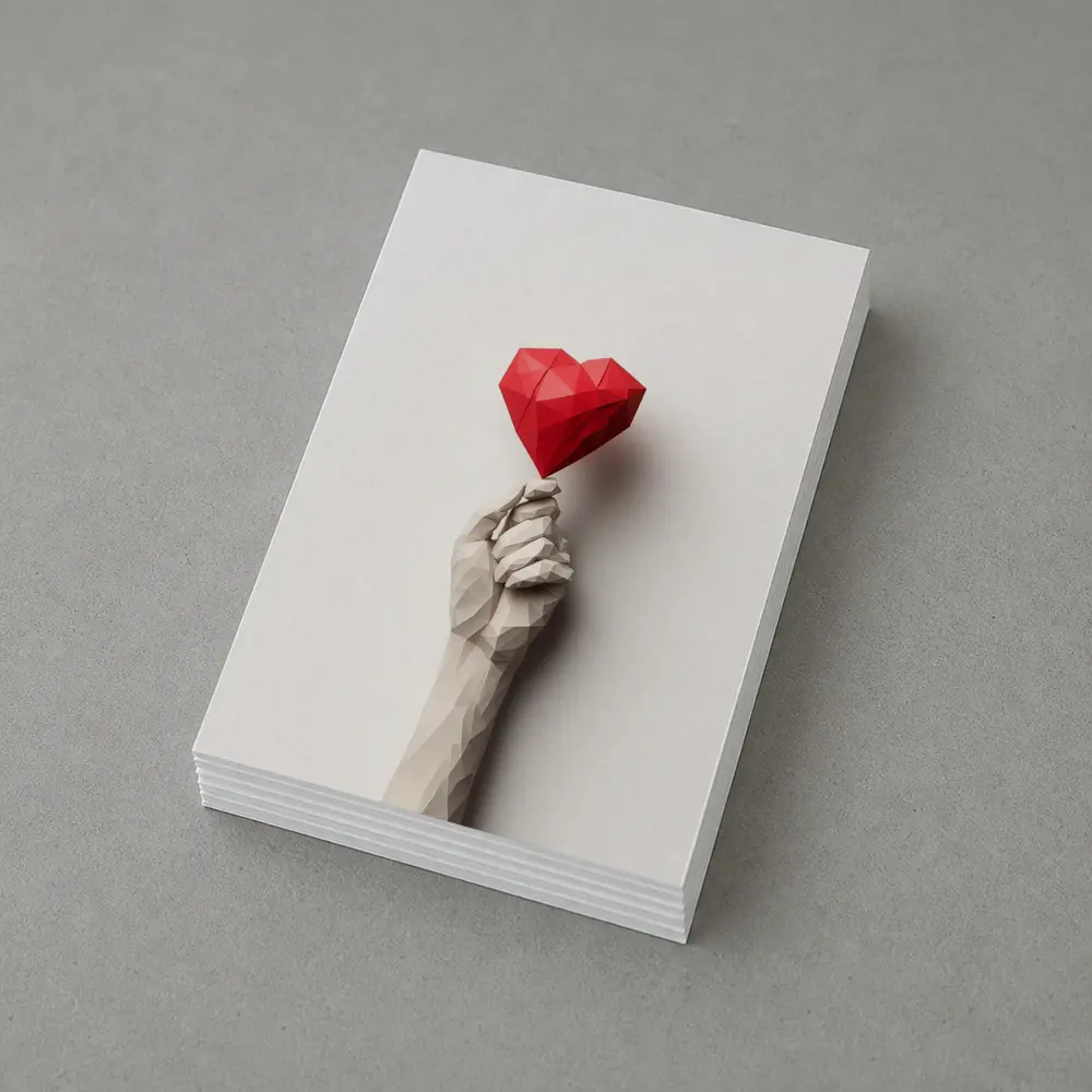 Low Poly Hand Holding Red Heart White – Postcards