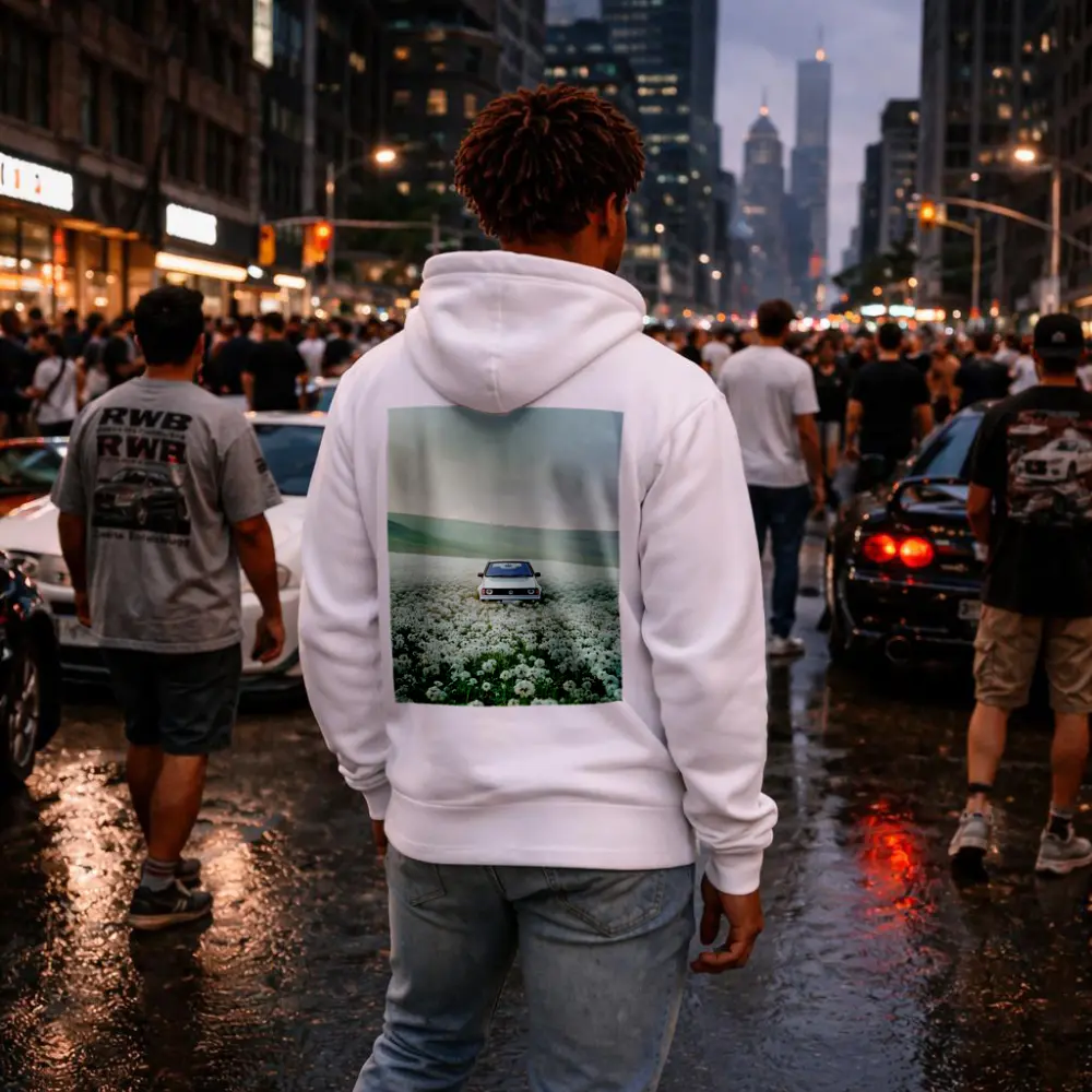 Volkswagen Golf White Flower Field Landscape – Hoodies