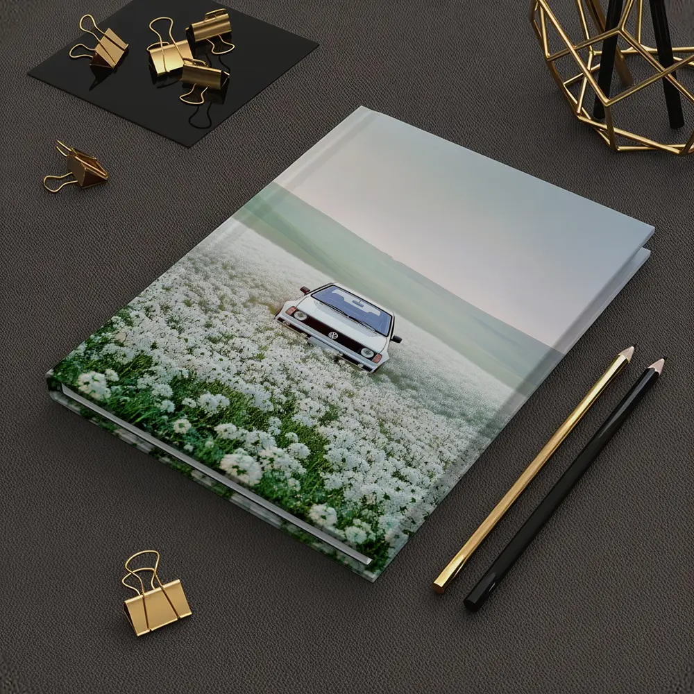 Volkswagen Golf White Flower Field Landscape – Notebooks