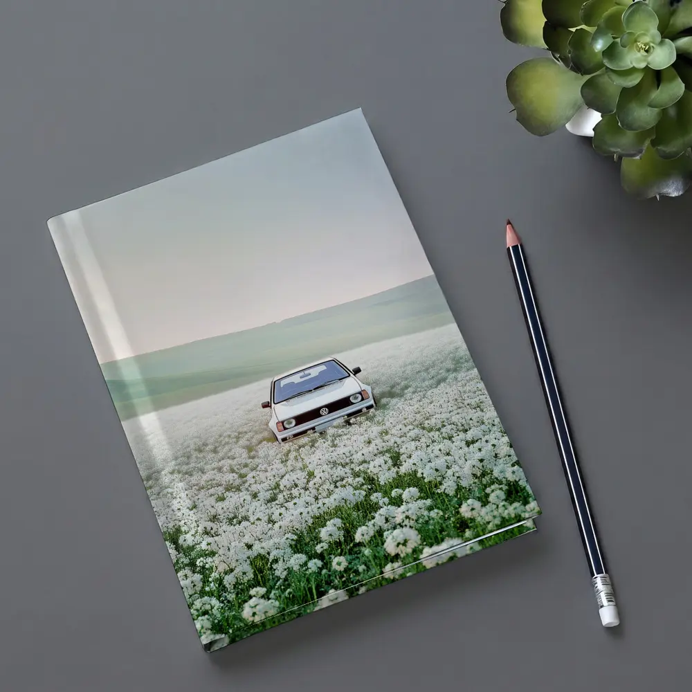 Volkswagen Golf White Flower Field Landscape – Notebooks