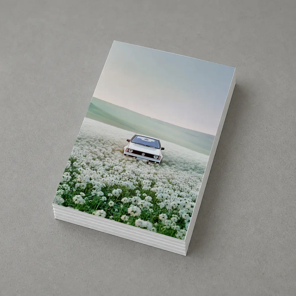 Volkswagen Golf White Flower Field Landscape – Postcards