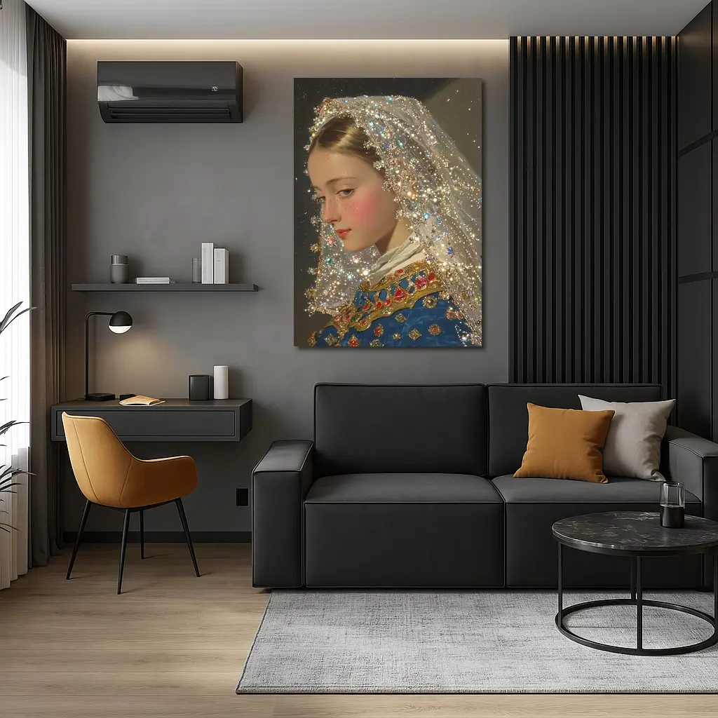 Renaissance Girl Jeweled Veil Portrait Art – Wall Art