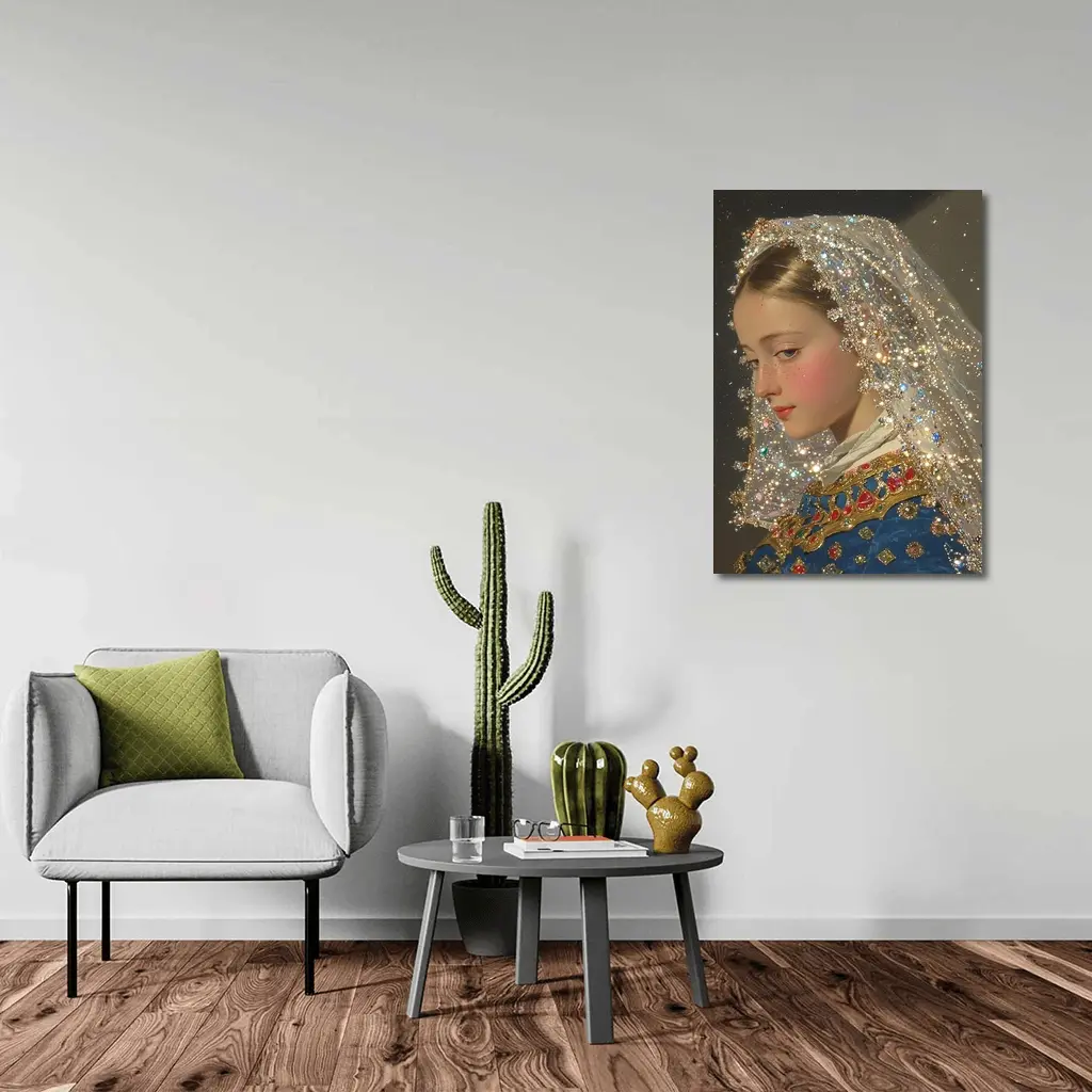 Renaissance Girl Jeweled Veil Portrait Art – Wall Art