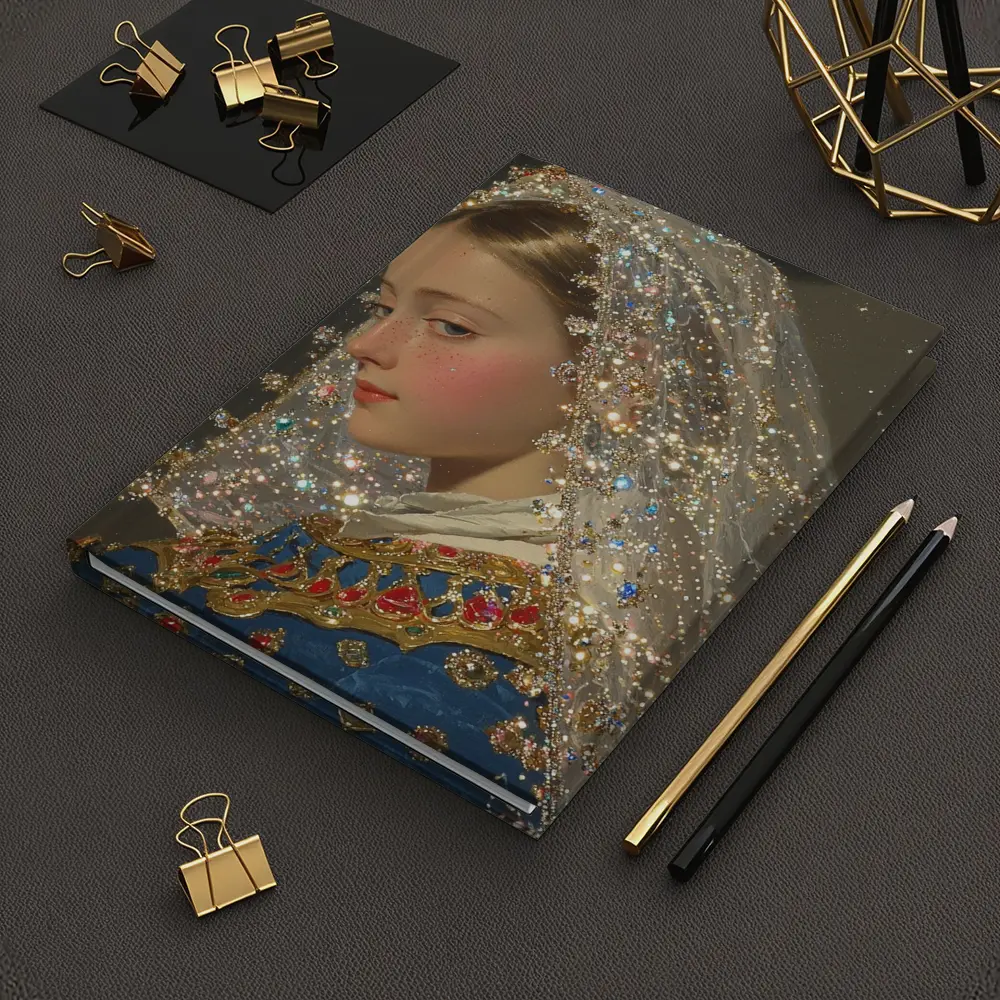 Renaissance Girl Jeweled Veil Portrait Art – Notebooks
