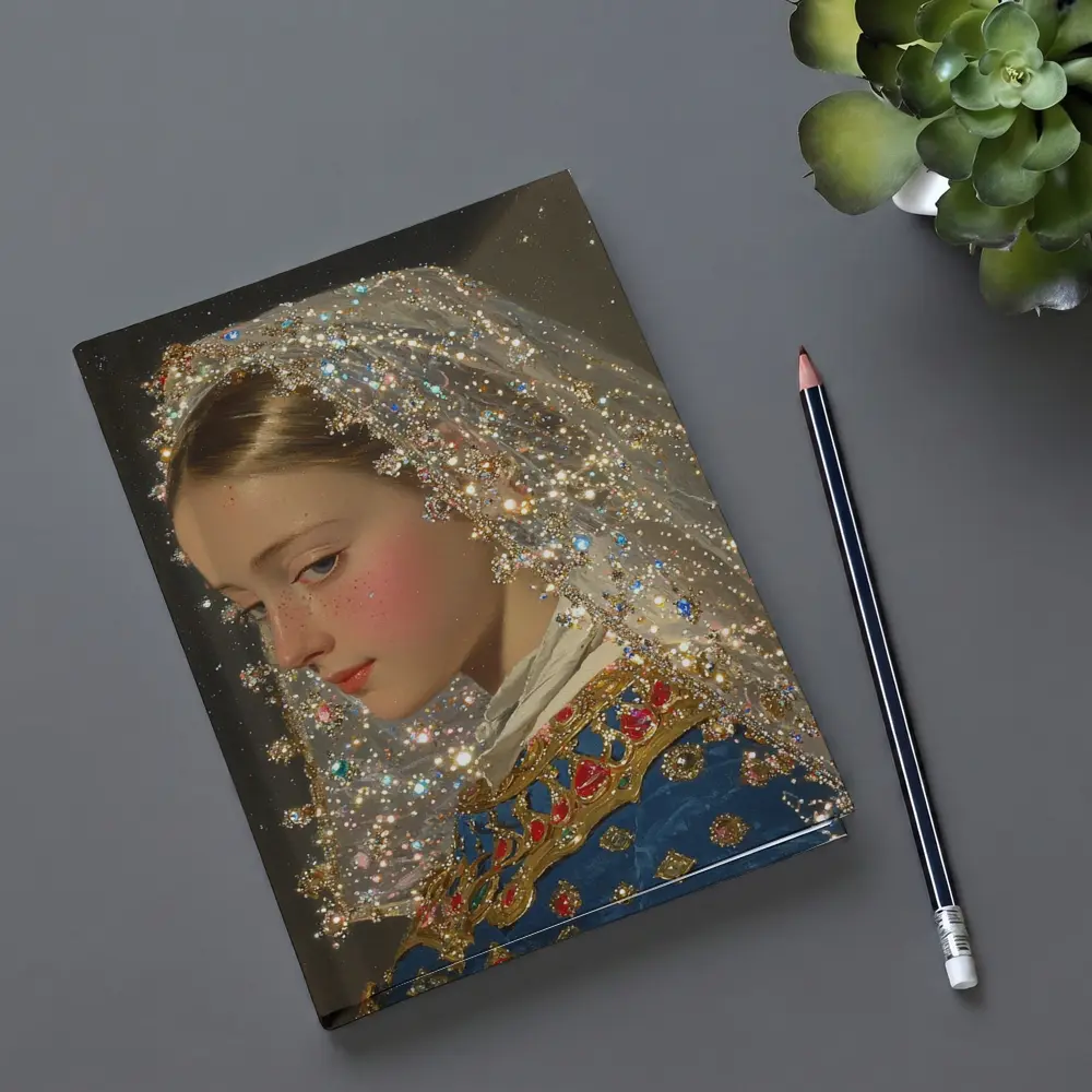 Renaissance Girl Jeweled Veil Portrait Art – Notebooks
