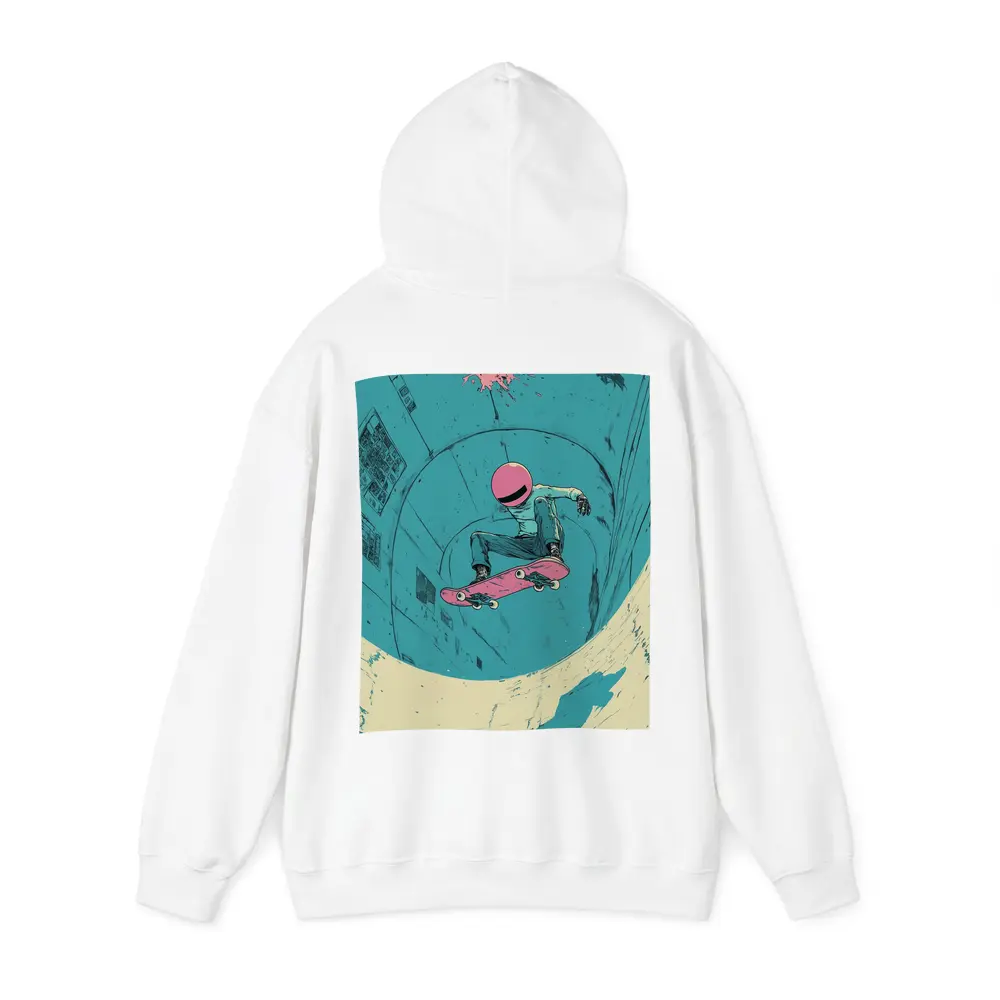 Skateboarder Doing Trick In Teal Bowl – Hoodies