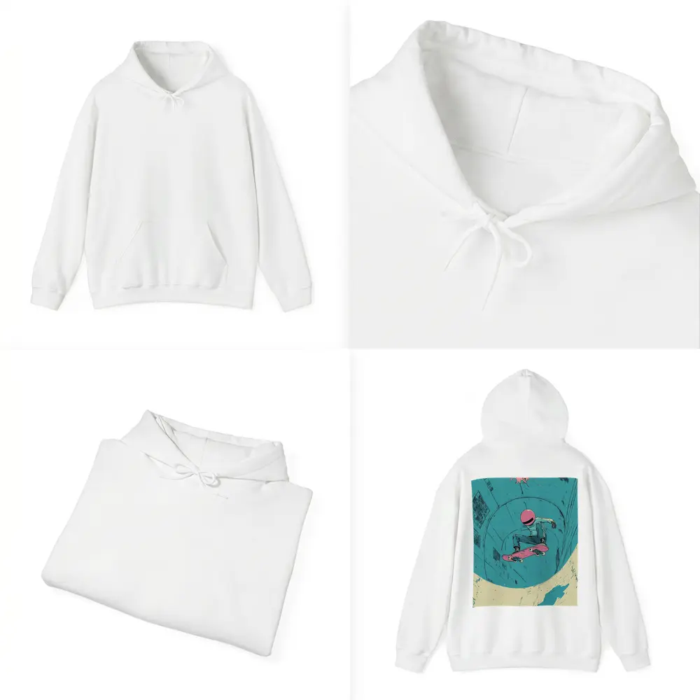 Skateboarder Doing Trick In Teal Bowl – Hoodies