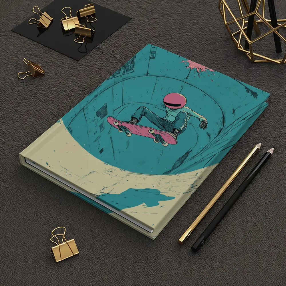 Skateboarder Doing Trick In Teal Bowl – Notebooks