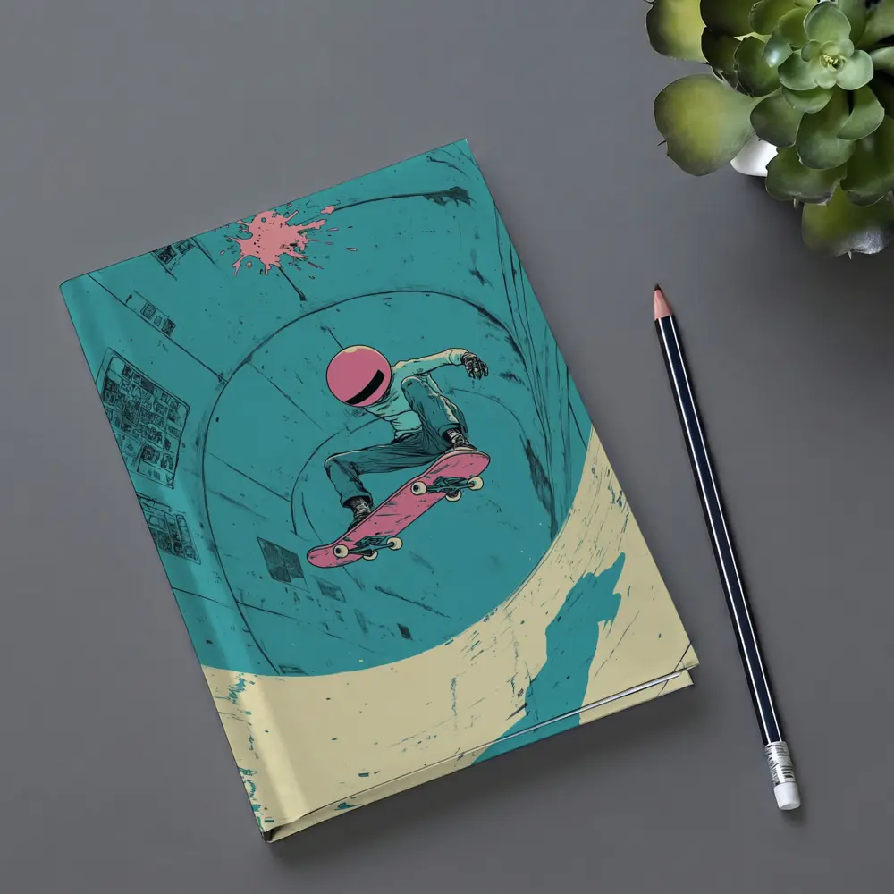 Skateboarder Doing Trick In Teal Bowl – Notebooks