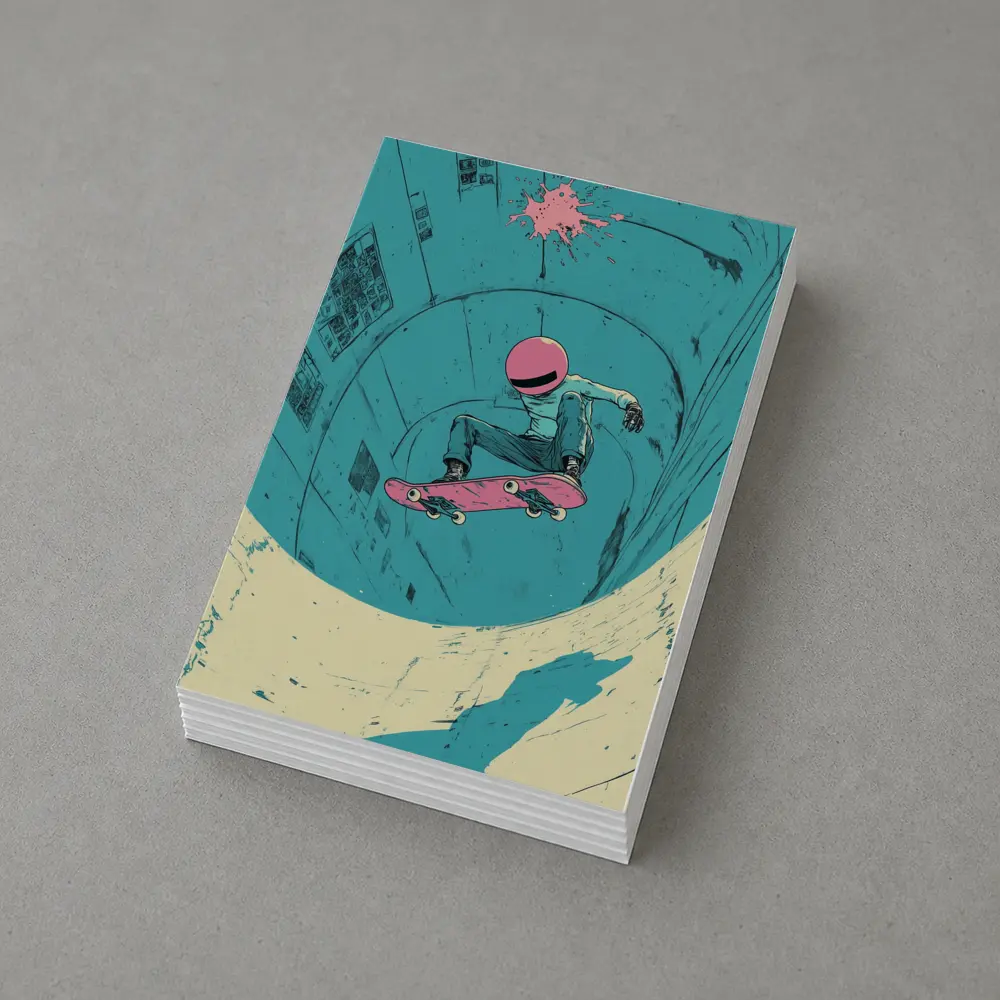 Skateboarder Doing Trick In Teal Bowl – Postcards