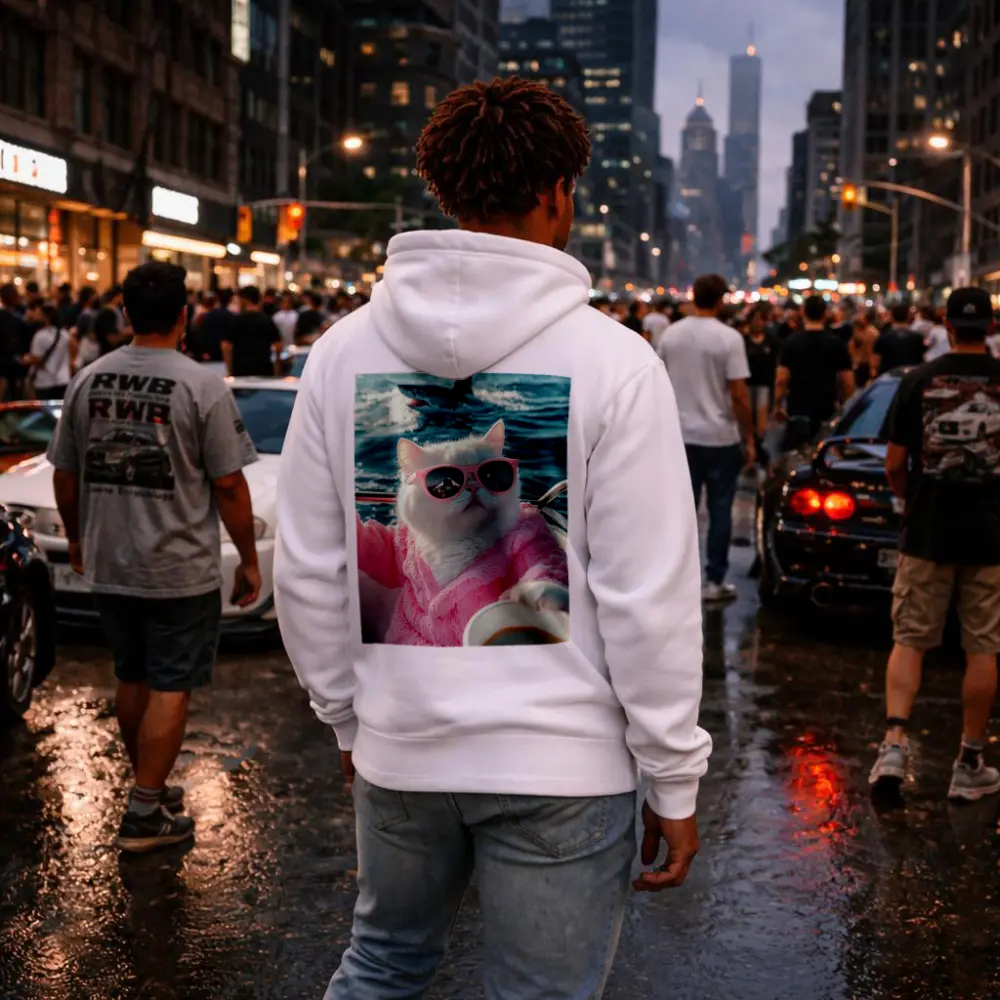 White Cat Pink Robe Sunglasses Ocean Shark – Hoodies