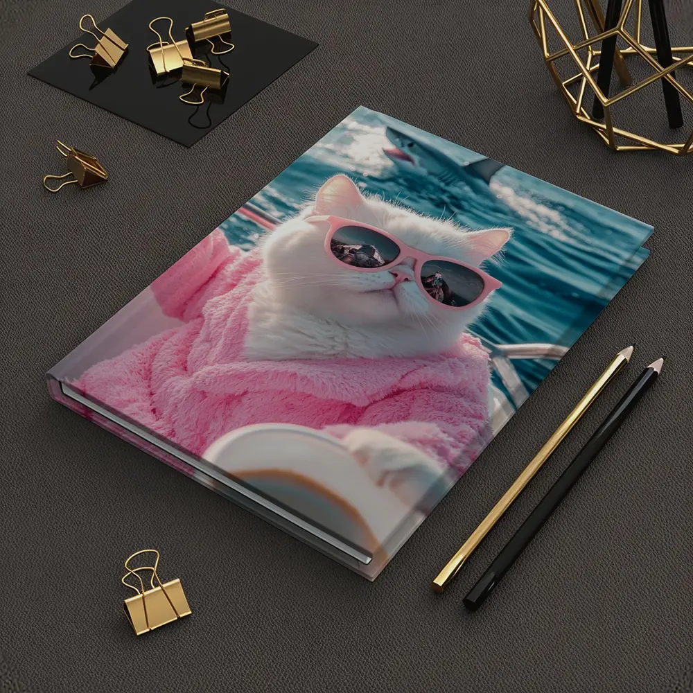 White Cat Pink Robe Sunglasses Ocean Shark – Notebooks