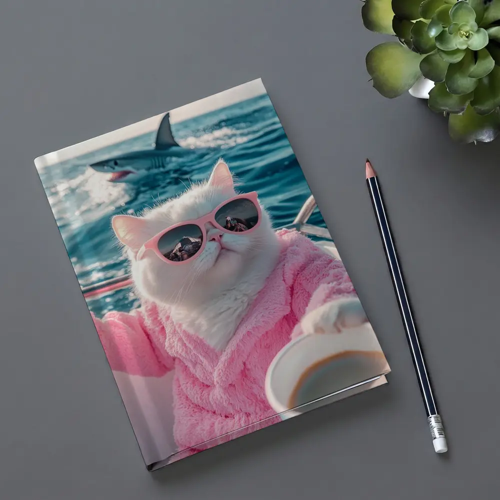 White Cat Pink Robe Sunglasses Ocean Shark – Notebooks