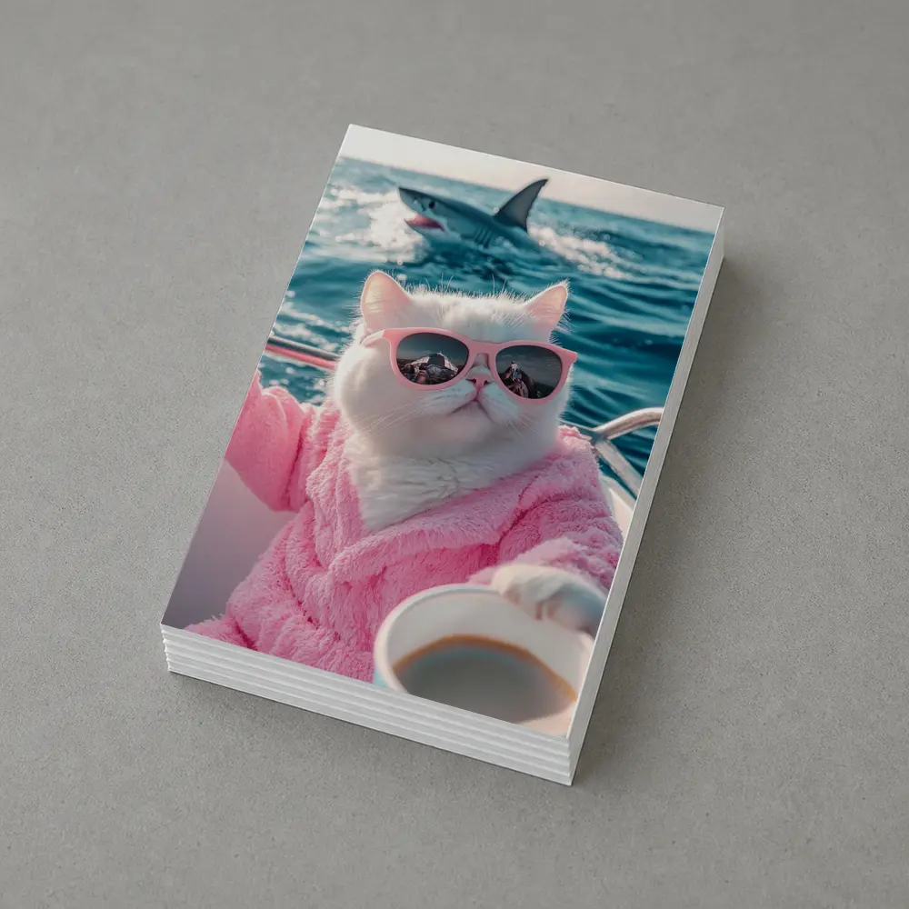 White Cat Pink Robe Sunglasses Ocean Shark – Postcards