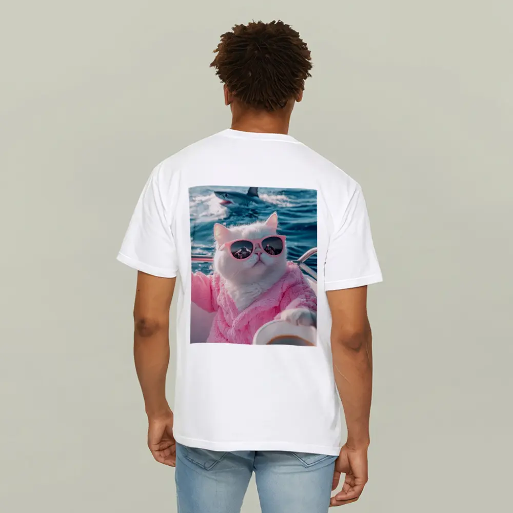 White Cat Pink Robe Sunglasses Ocean Shark – T-Shirts