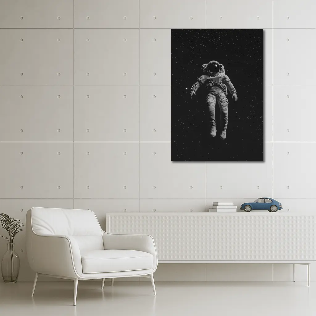Astronaut Floating In Dark Starry Space – Wall Art