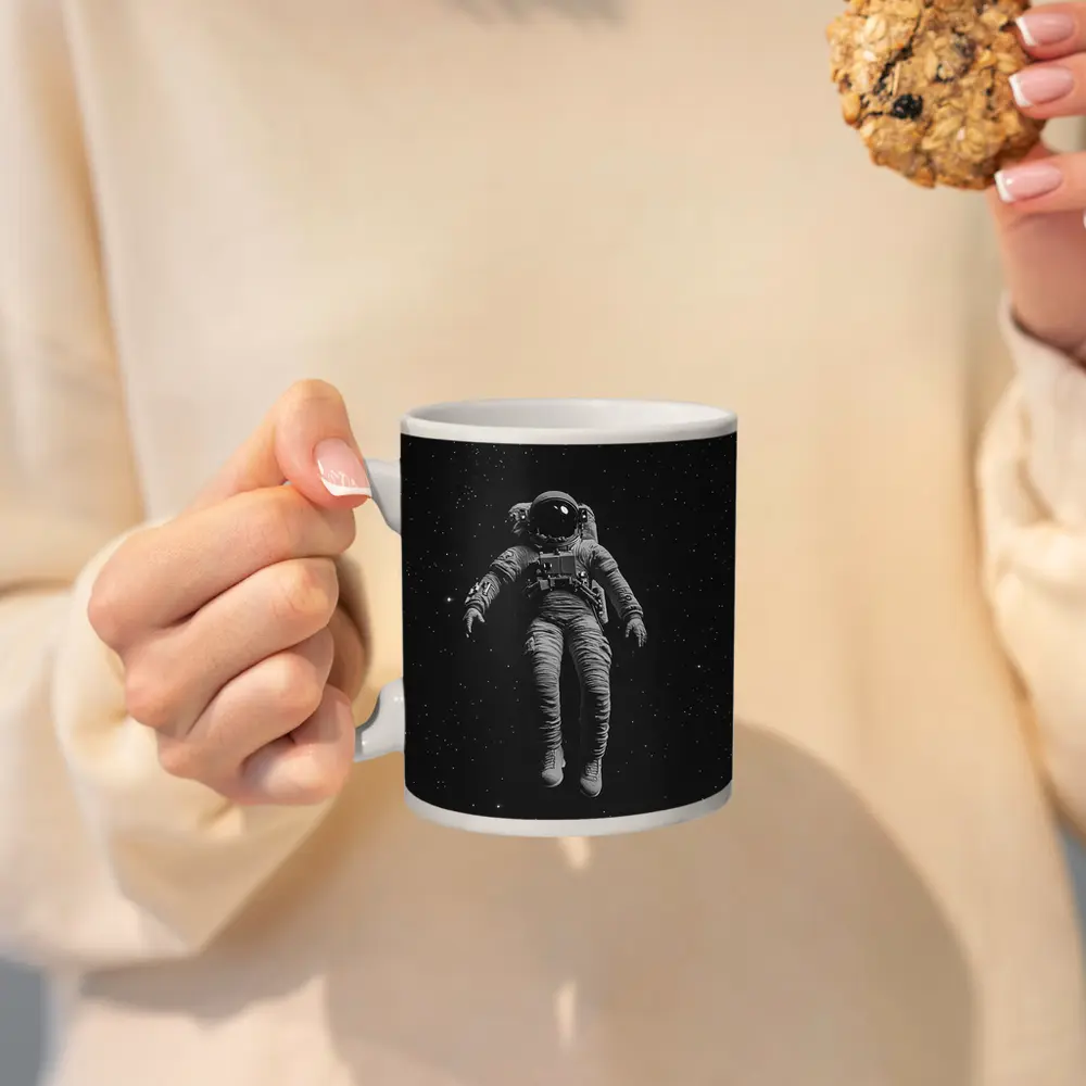 Astronaut Floating In Dark Starry Space – Mugs