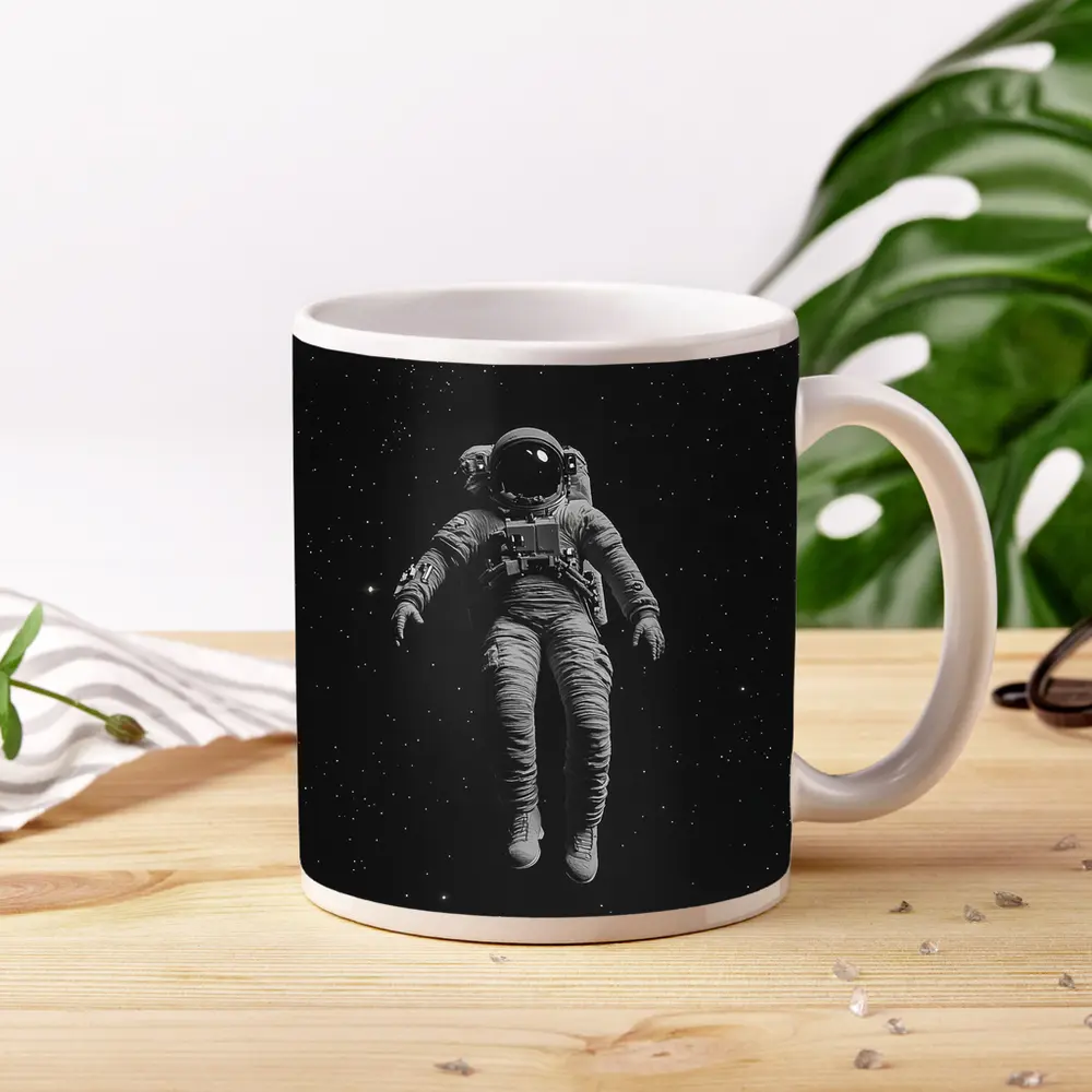 Astronaut Floating In Dark Starry Space – Mugs
