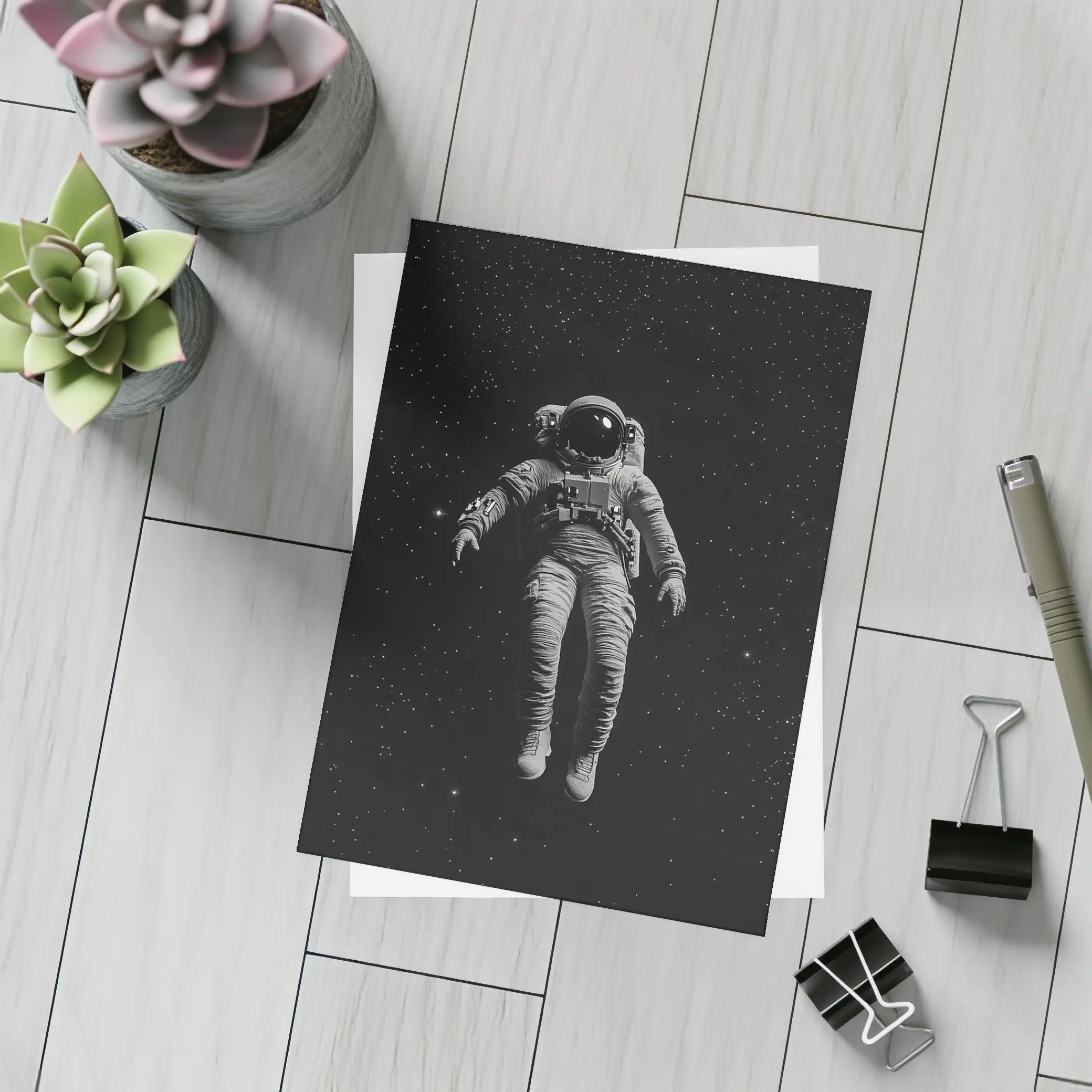 Astronaut Floating In Dark Starry Space – Postcards