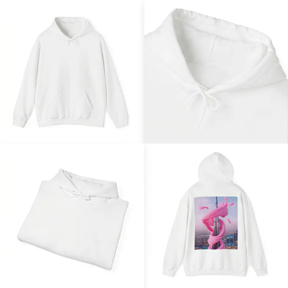 Burj Khalifa Wrapped Pink Silk Dubai Skyline – Hoodies