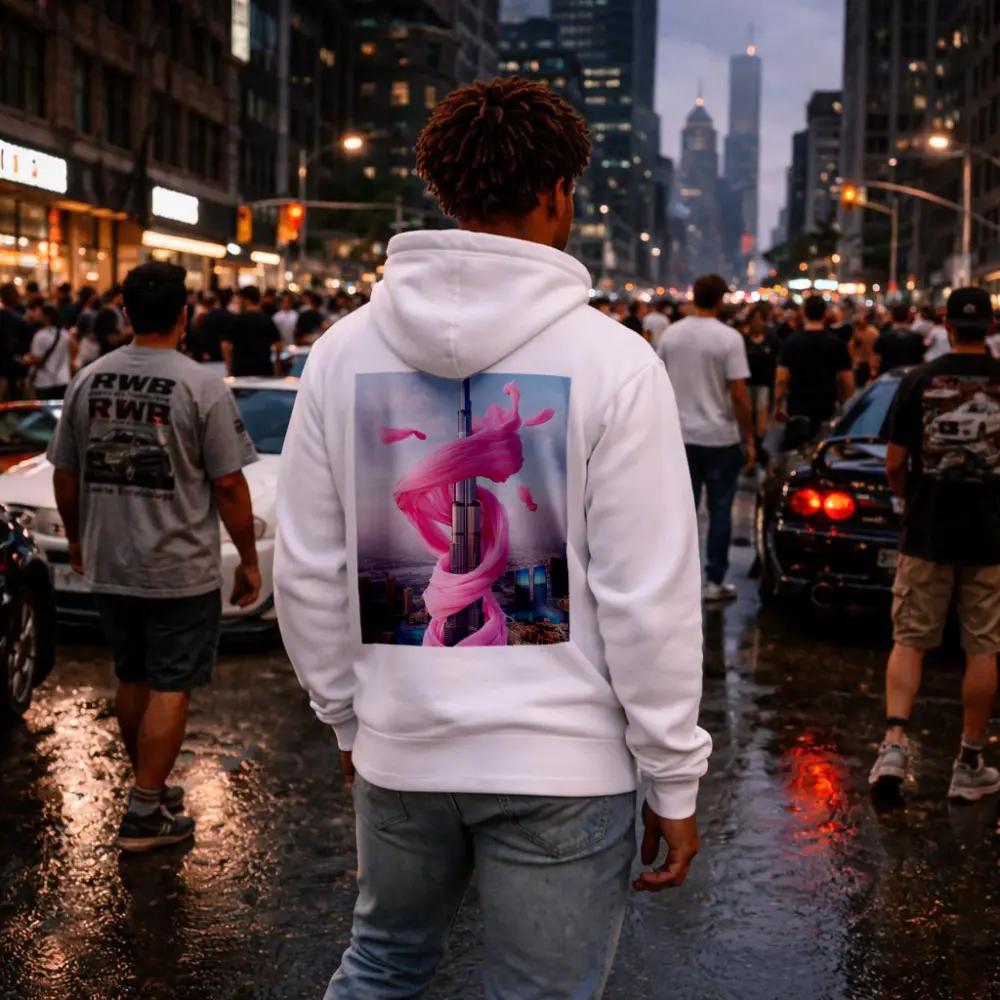 Burj Khalifa Wrapped Pink Silk Dubai Skyline – Hoodies