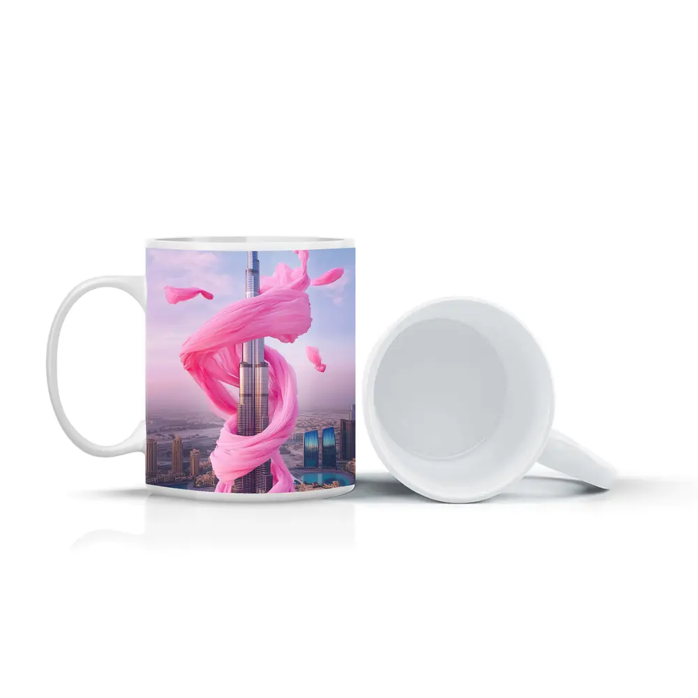 Burj Khalifa Wrapped Pink Silk Dubai Skyline – Mugs