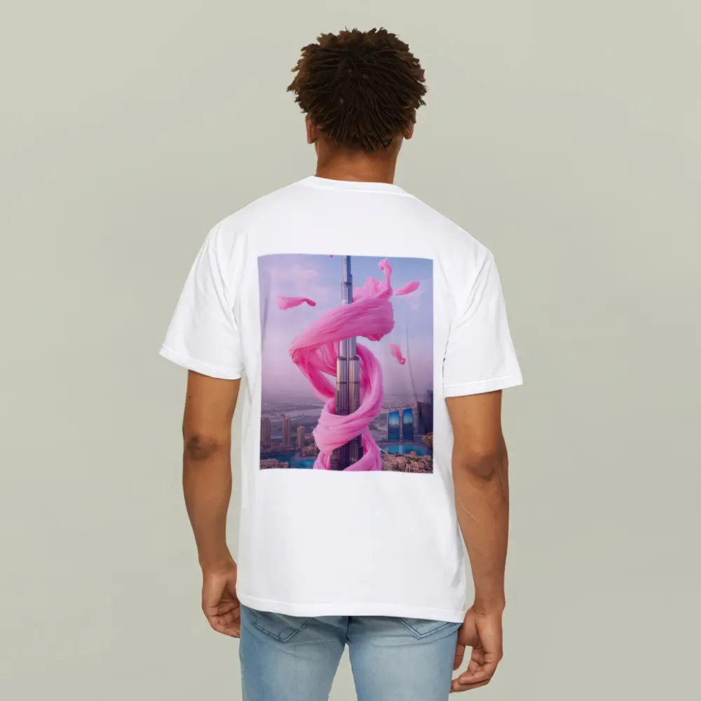 Burj Khalifa Wrapped Pink Silk Dubai Skyline – T-Shirts