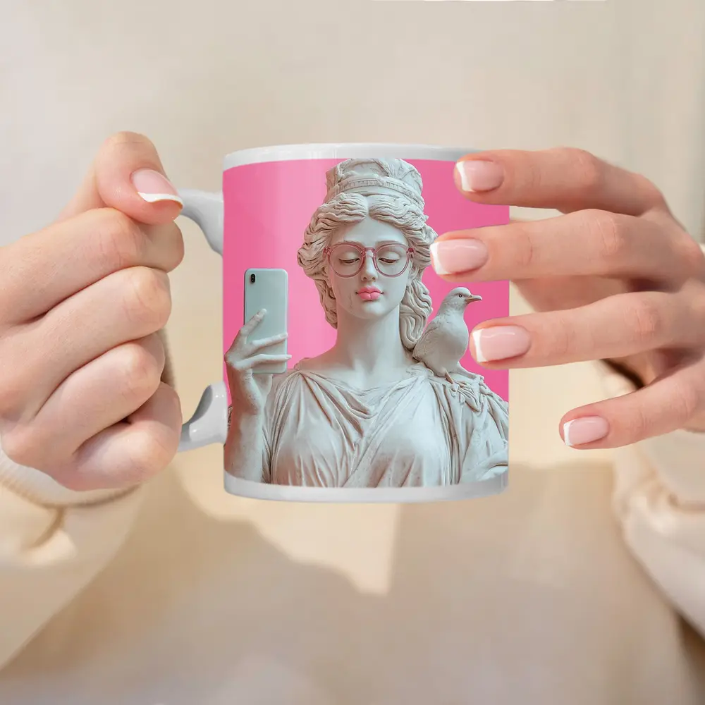 Greek Goddess Selfie Pink Pop Art – Mugs