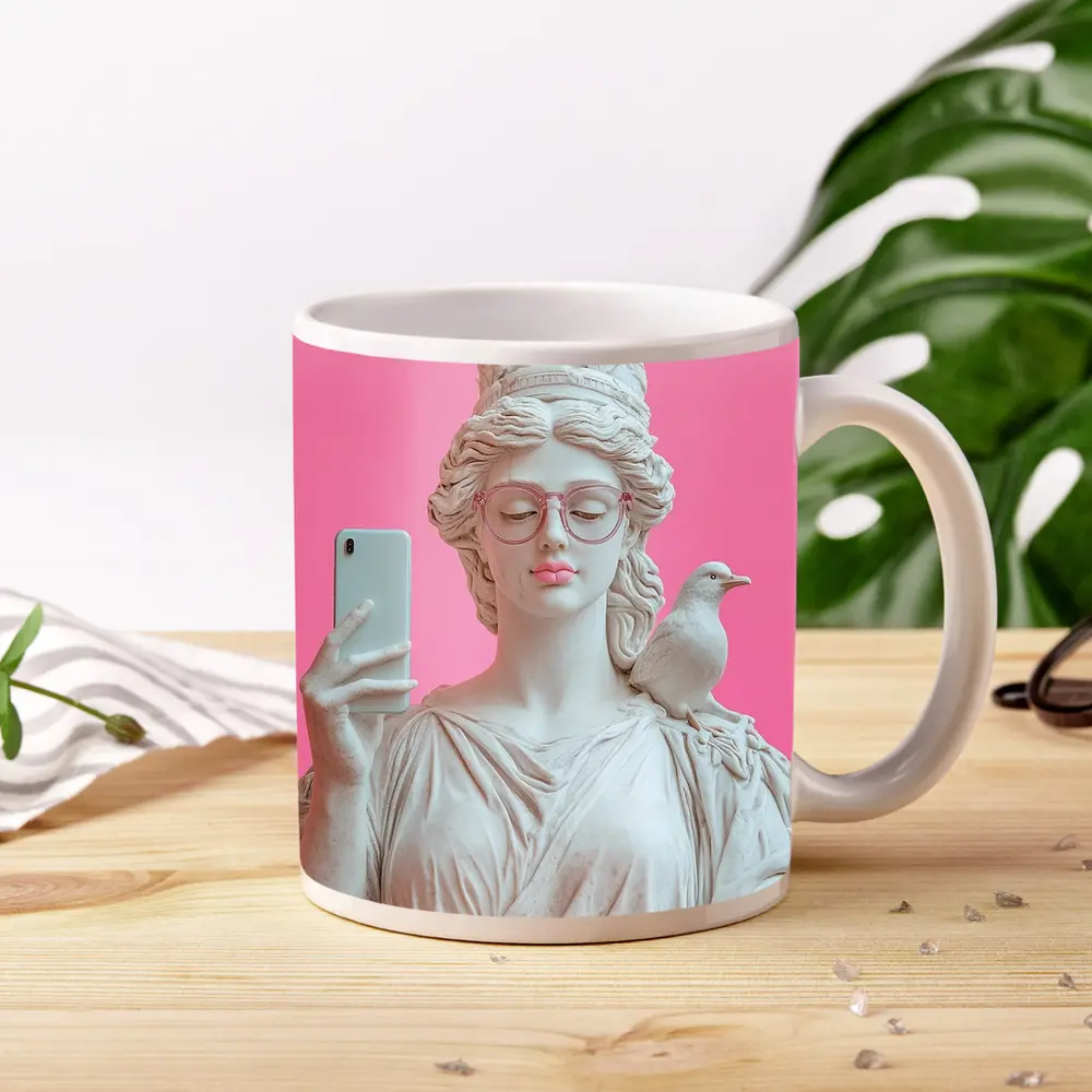 Greek Goddess Selfie Pink Pop Art – Mugs