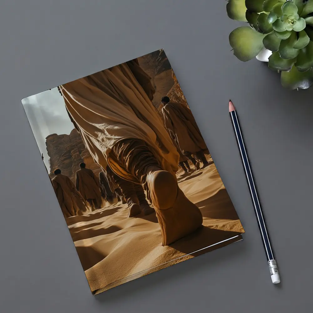 Desert Wanderers Walking Through Sandy Dunes – Notebooks