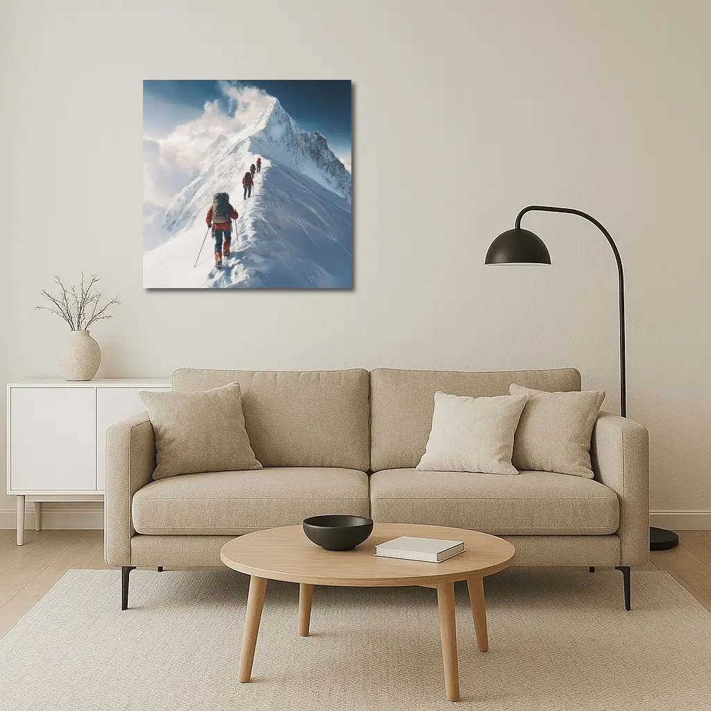 Mountain Climbers Ascending Snowy Alpine Peak – Wall Art