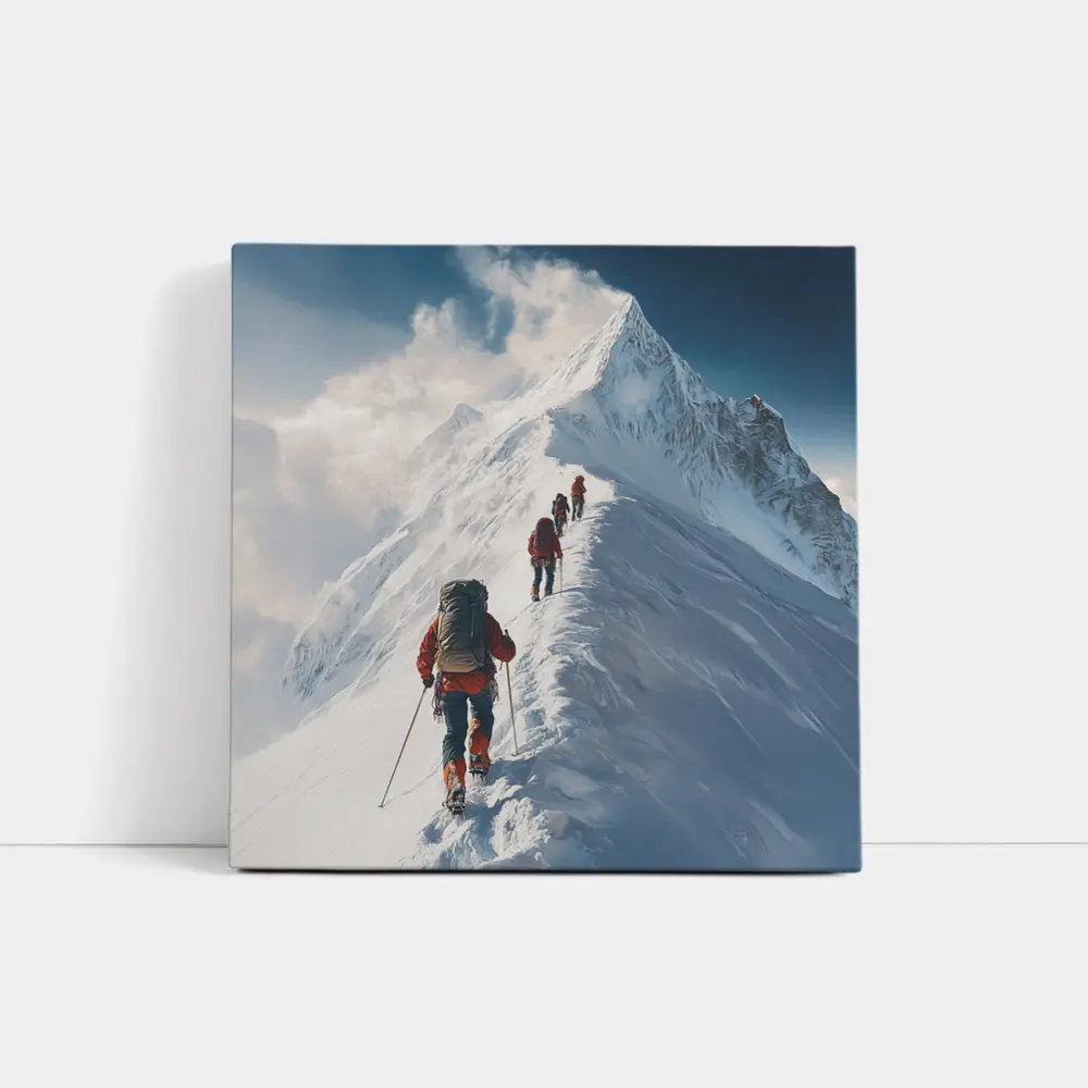 Mountain Climbers Ascending Snowy Alpine Peak – Wall Art