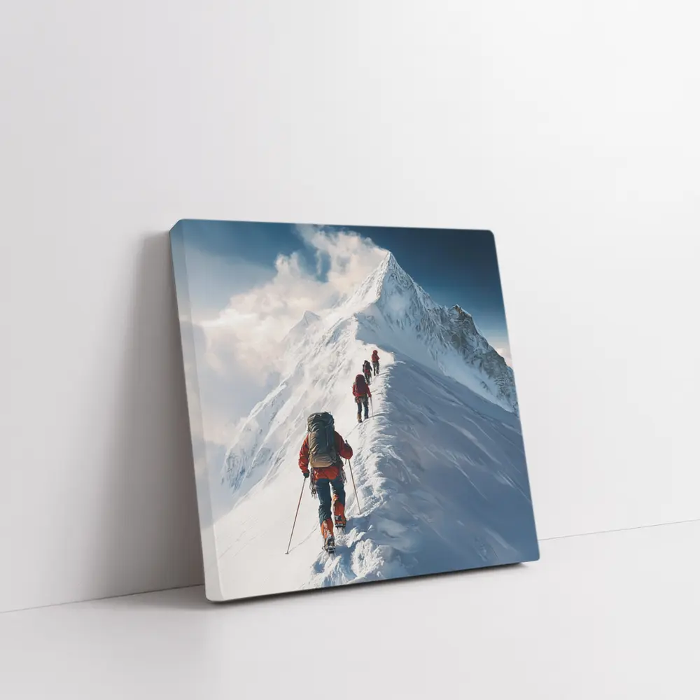 Mountain Climbers Ascending Snowy Alpine Peak – Wall Art