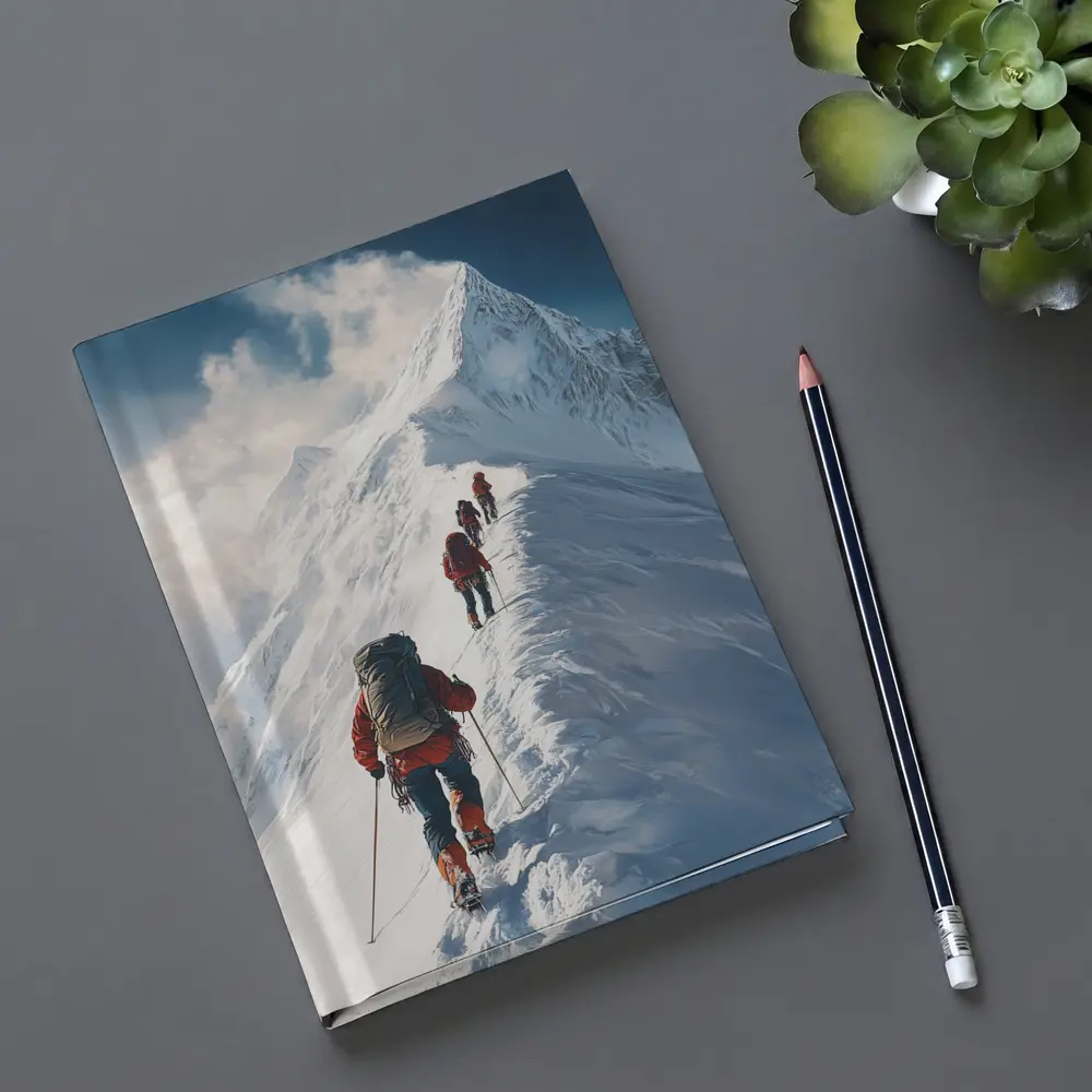 Mountain Climbers Ascending Snowy Alpine Peak – Notebooks