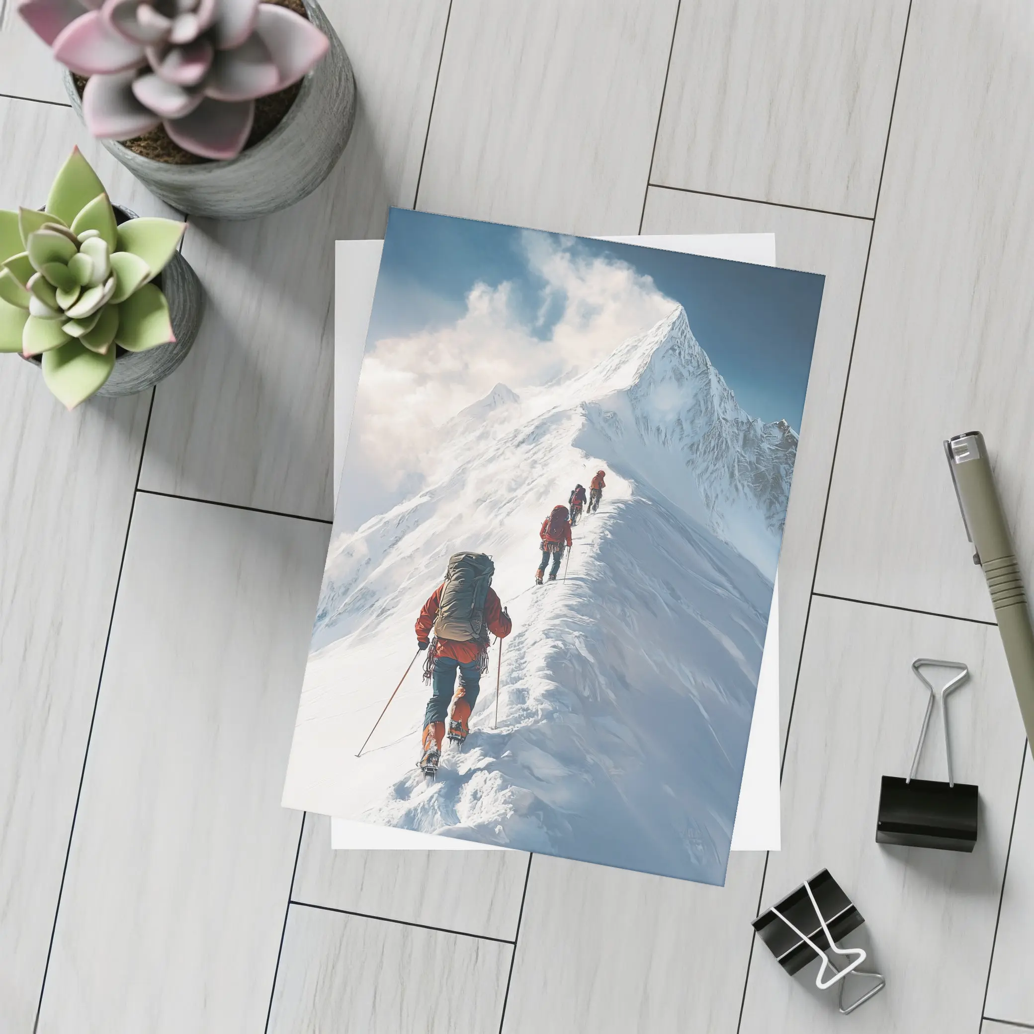 Mountain Climbers Ascending Snowy Alpine Peak – Postcards