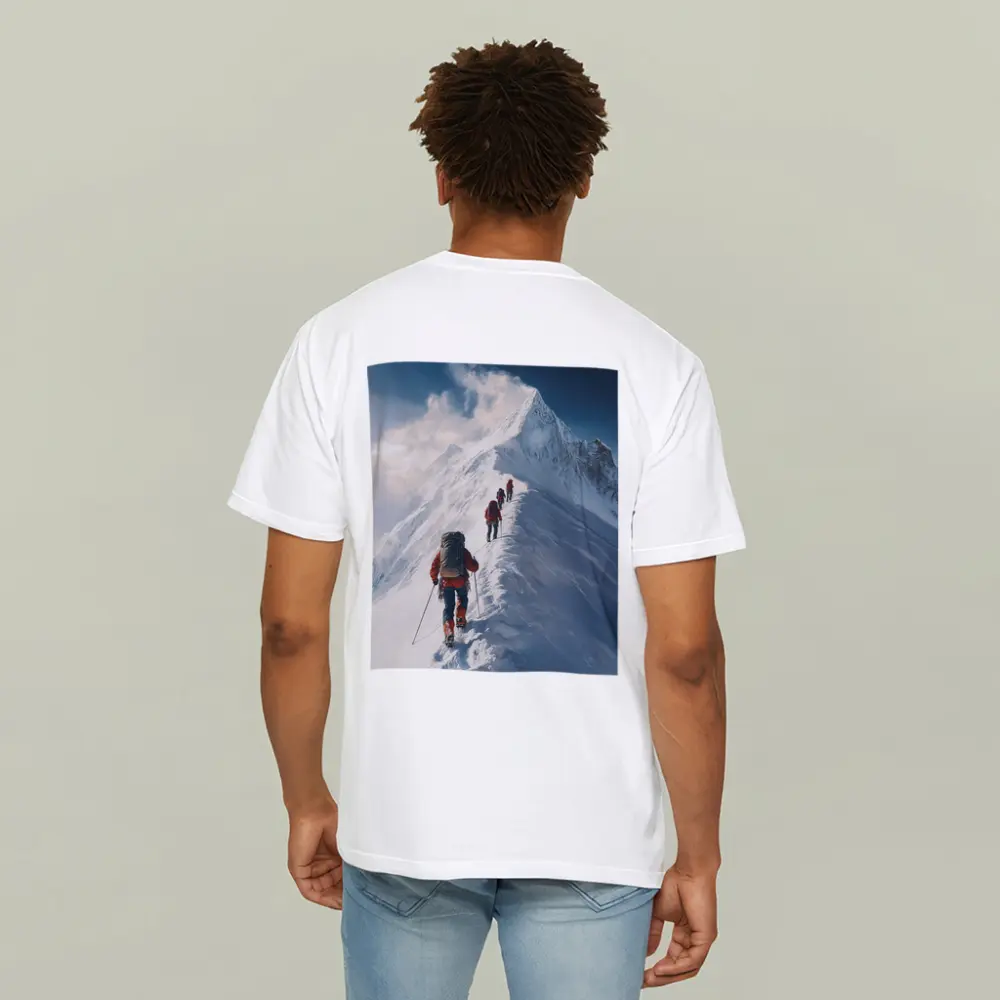 Mountain Climbers Ascending Snowy Alpine Peak – T-Shirts
