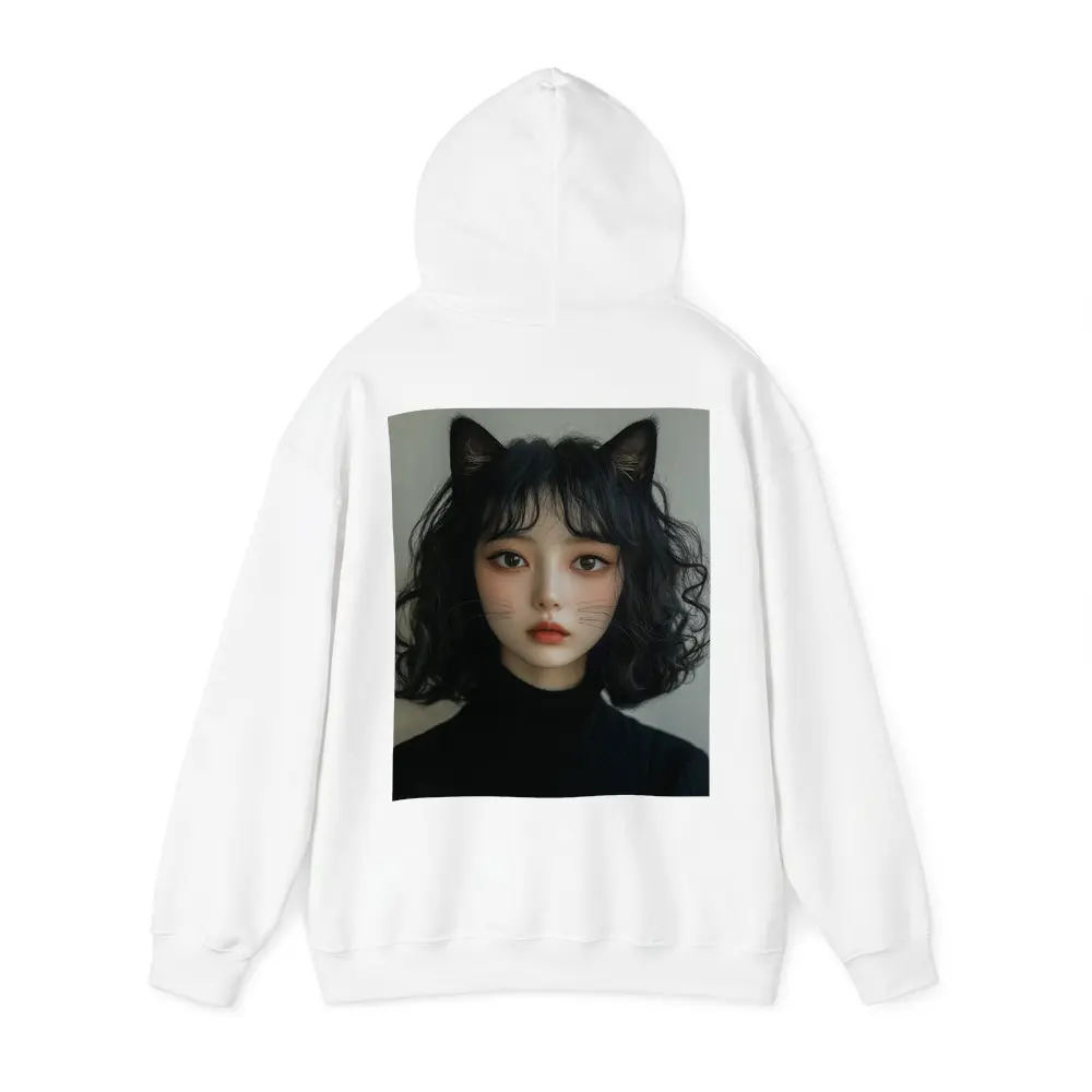 Cat Girl Portrait Dark Curly Hair – Hoodies