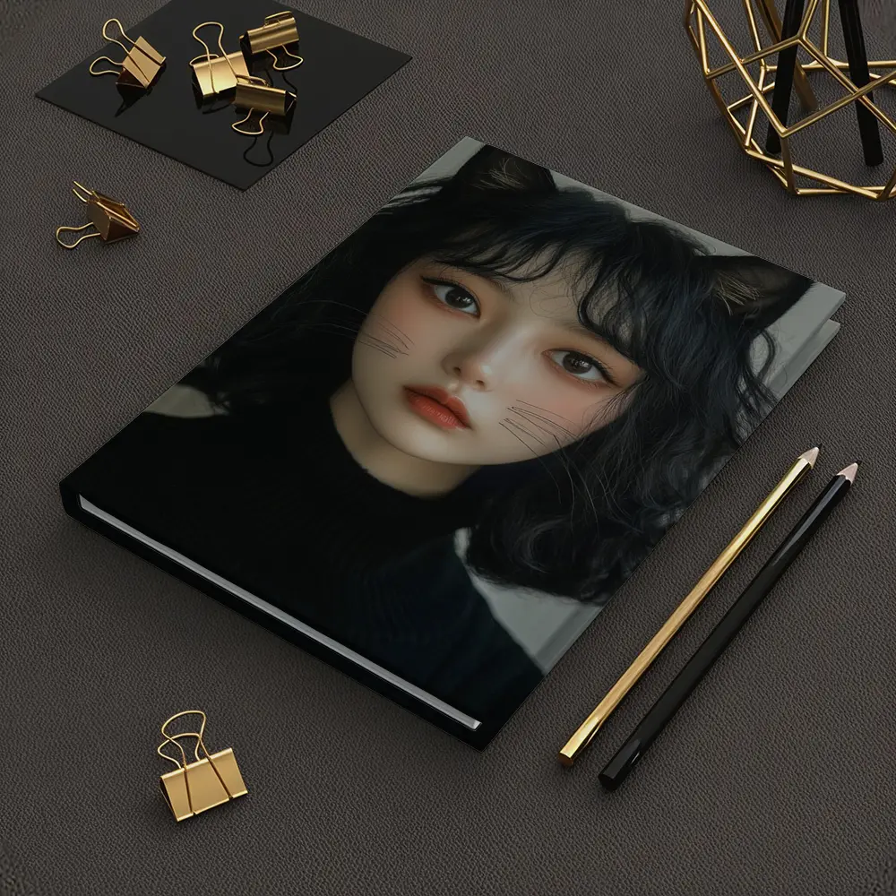 Cat Girl Portrait Dark Curly Hair – Notebooks