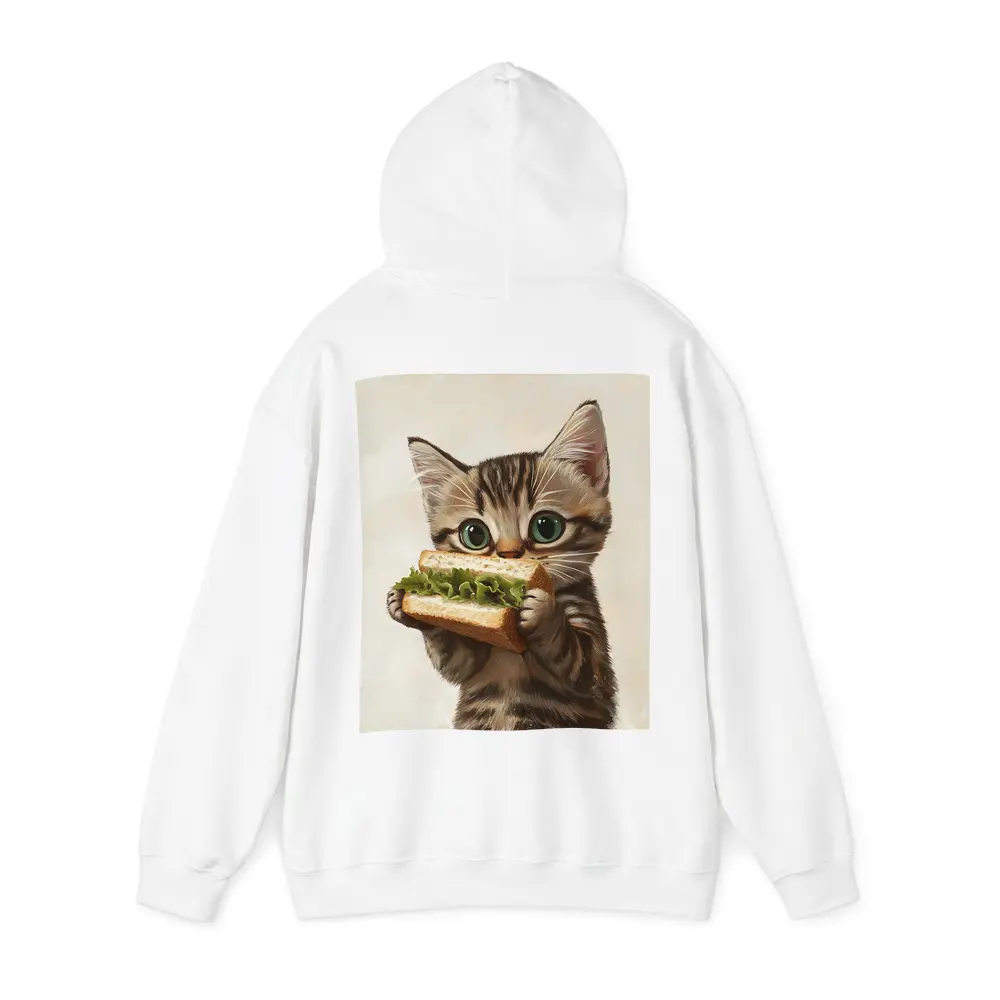 Tabby Kitten Eating Sandwich Beige Background – Hoodies