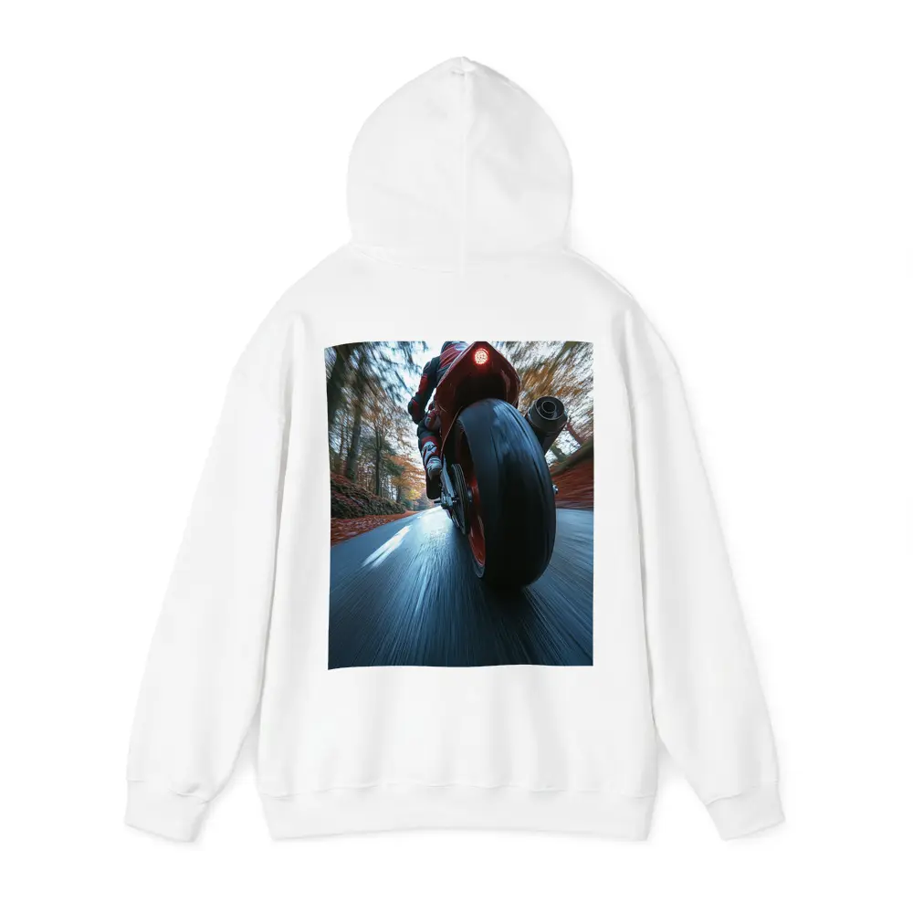 Red Sport Bike Racing Down Forest Road – Hoodies