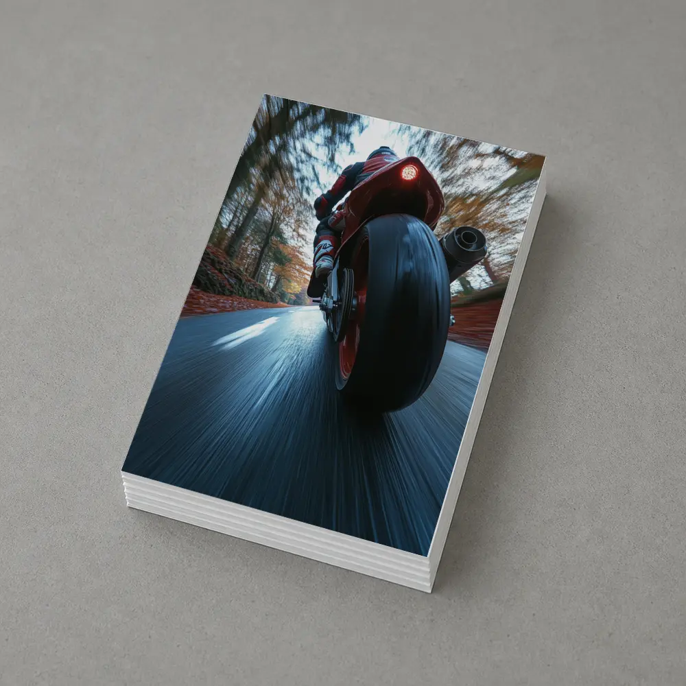Red Sport Bike Racing Down Forest Road – Postcards