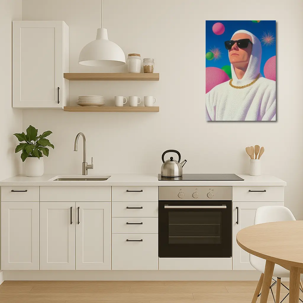 Man in White Hood Sunglasses Surreal Pop Art – Wall Art