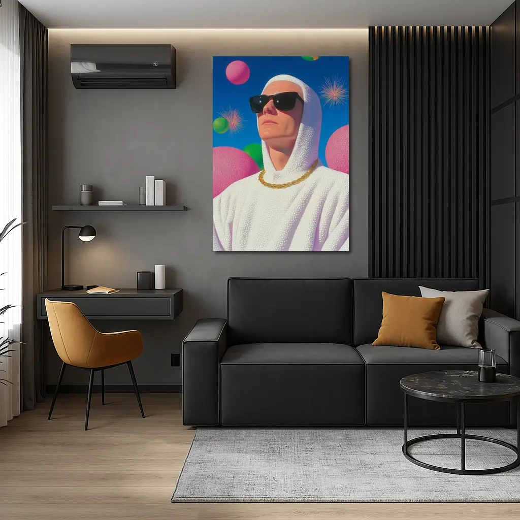 Man in White Hood Sunglasses Surreal Pop Art – Wall Art