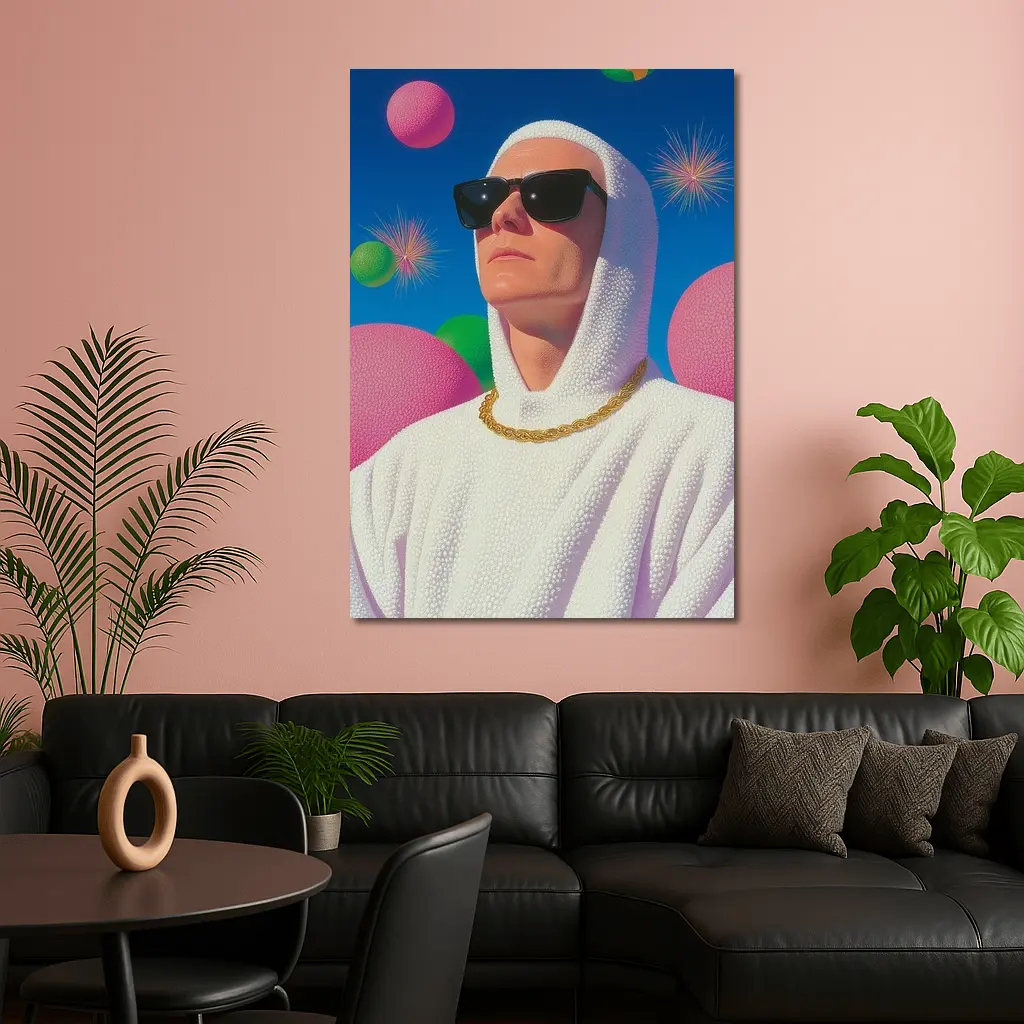 Man in White Hood Sunglasses Surreal Pop Art – Wall Art