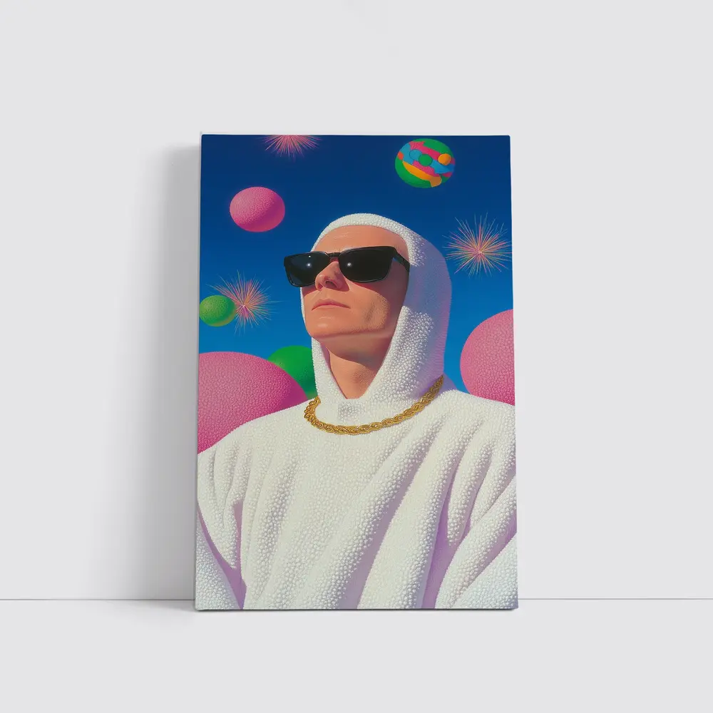 Man in White Hood Sunglasses Surreal Pop Art – Wall Art