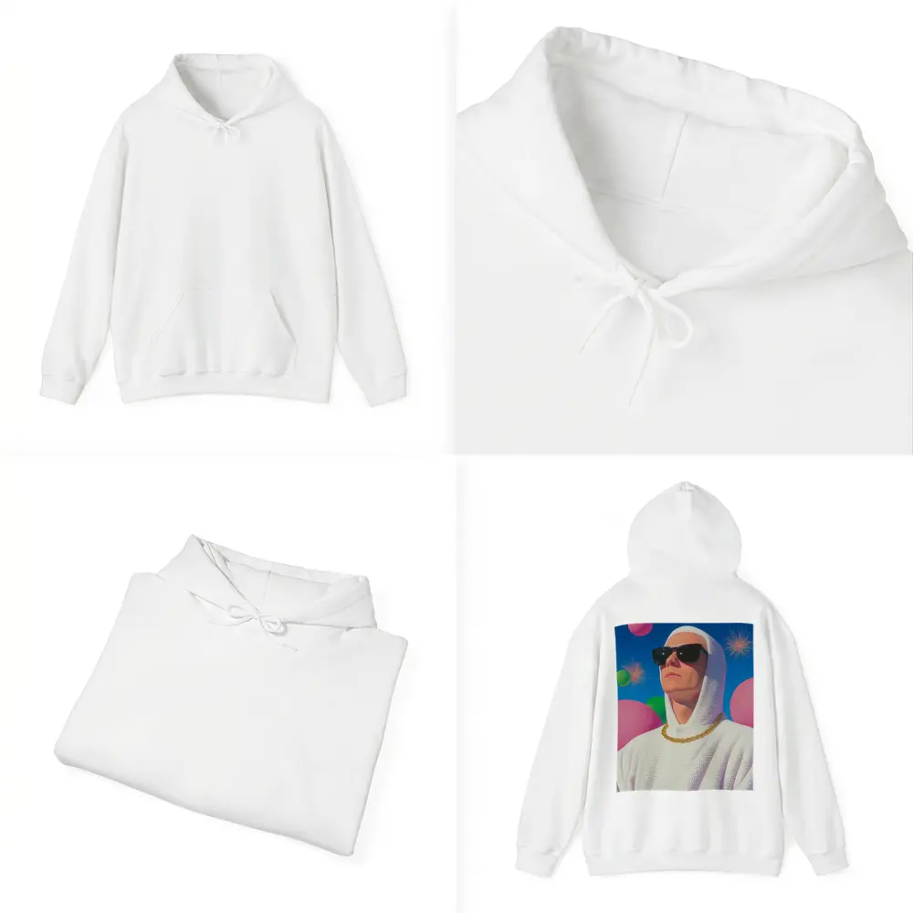 Man in White Hood Sunglasses Surreal Pop Art – Hoodies